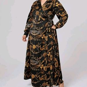 Long Sleeve Satin Wrap Dress